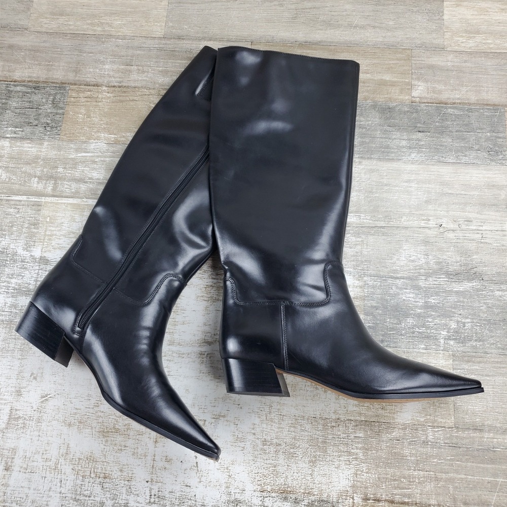 Vince Camuto Pavla Womens Knee High Boots Sz 10 M Black Leather Square Toe Block